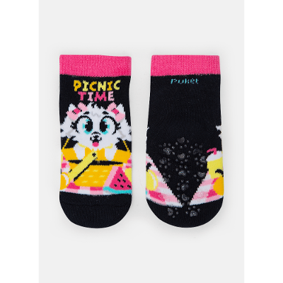 Meia Soquete Antiderrapante Cano Médio Bebê Menina Cachorro