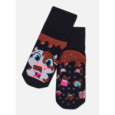 Meia Botinha Antiderrapante Menina Vaca Choco