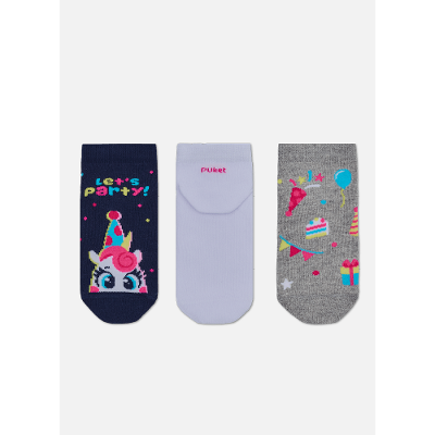 Kit com 3 Meias Cano Micro Menina Unicórnio Festa