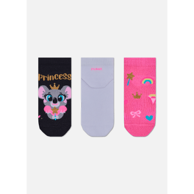 Kit com 3 Meias Cano Micro Menina Coala Princesa