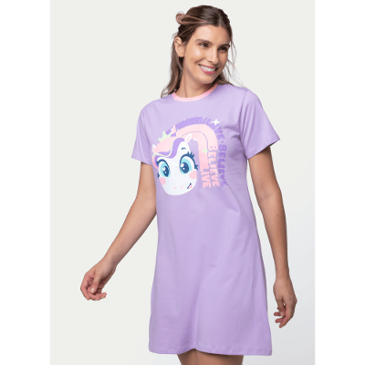 Camisola Manga Curta Algodão Feminina Unicórnio Diamante