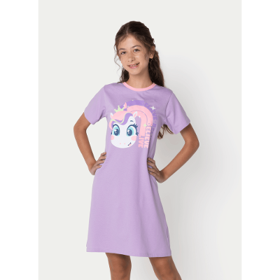 Camisola Manga Curta Algodão Menina Teen Unicórnio Diamante