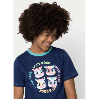 Pijama Manga Curta Algodão Menina Teen Vaca Moosic