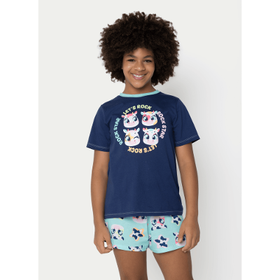 Pijama Manga Curta Algodão Menina Teen Vaca Moosic