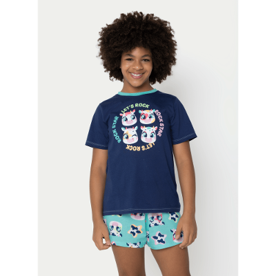 Pijama Manga Curta Algodão Menina Teen Vaca Moosic
