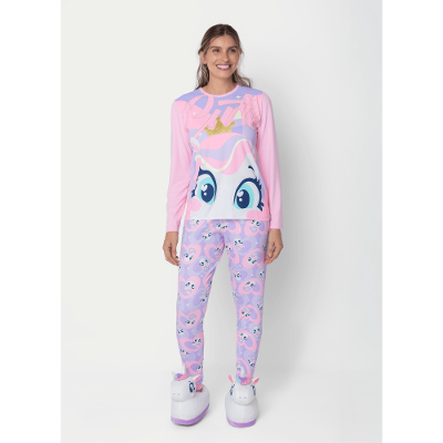 Pijama Manga Longa Viscolycra Feminino Unicórnio Diamante