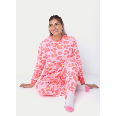 Pijama Manga Longa Feminino Gata Cereja