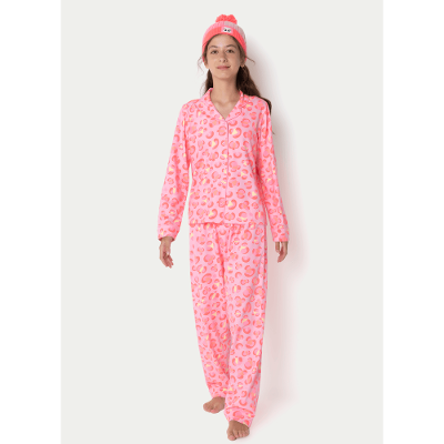 Pijama Manga Longa Viscose Menina Teen Gata Cereja