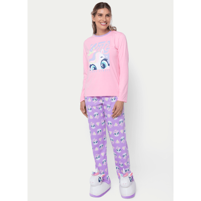 Pijama Manga Longa Feminino Unicórnio Diamante