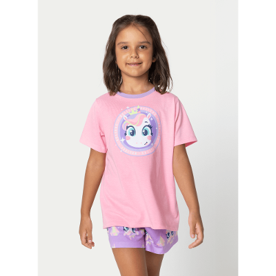 Pijama Manga Curta Menina Unicórnio Diamante