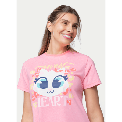 Camisola Manga Curta Feminina Gata Cereja