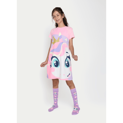 Camisola Manga Curta Viscolycra Menina Teen Unicórnio Diamante