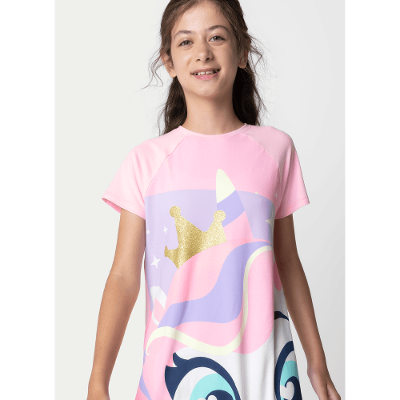 Camisola Manga Curta Viscolycra Menina Teen Unicórnio Diamante