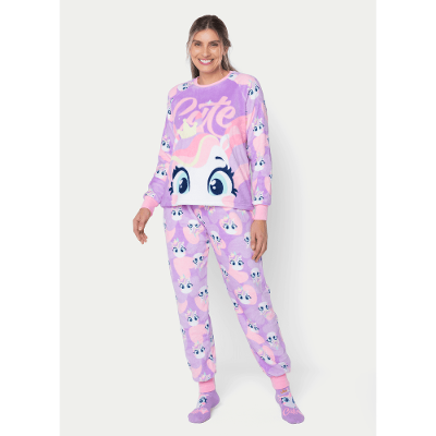 Pijama Manga Longa Soft Feminino Unicórnio Diamante