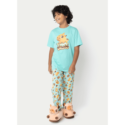 Pijama Manga Curta Algodão Menino Teen Capivara Chocolate