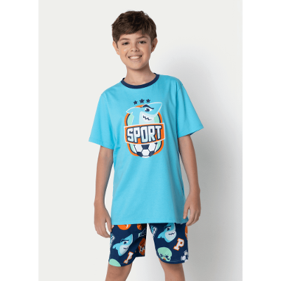 Pijama Manga Curta Algodão Menino Teen Tuba Futebol