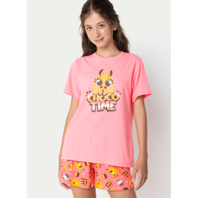 Pijama Manga Curta Menina Teen Capivara Chocolate
