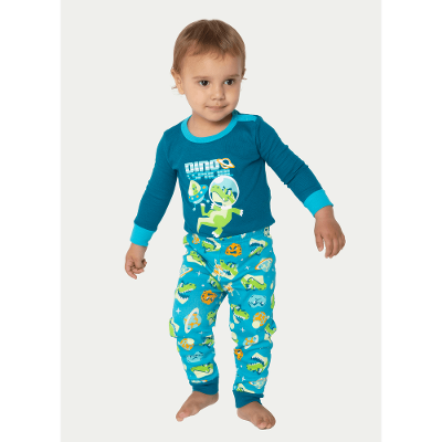 Pijama Manga Longa Bebê Menino Dino Astronauta