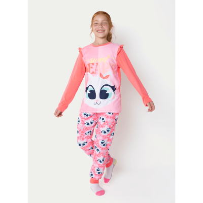 Pijama Manga Longa Viscolycra Menina Teen Gata Cereja