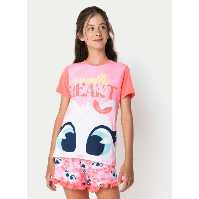 Pijama Manga Curta Viscolycra Menina Teen Gata Cereja