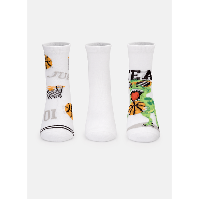 Kit com 3 Meias Soquete Menino Dino Basquete