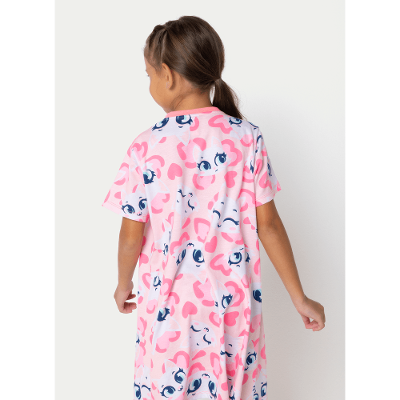 Camisola Manga Curta Algodão Menina Gata Cereja