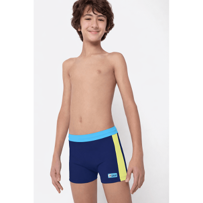 Sunga Boxer com Proteção Solar Menino Teen Color Block Azul Marinho