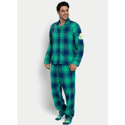 Pijama Manga Longa Flanela Masculino Dino Astronauta