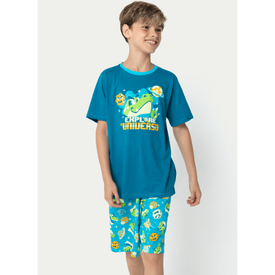 Pijama Manga Curta Algodão Menino Teen Dino Astronauta