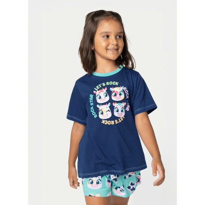 Pijama Manga Curta Algodão Menina Vaca Moosic