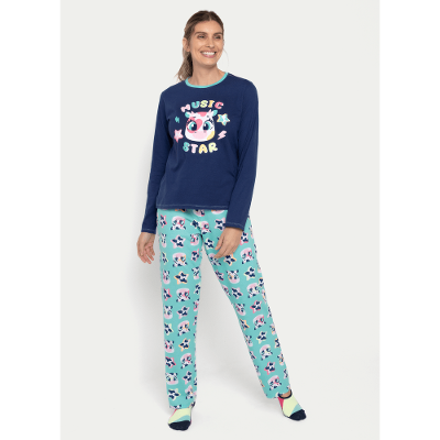 Pijama Manga Longa Algodão Feminino Vaca Moosic
