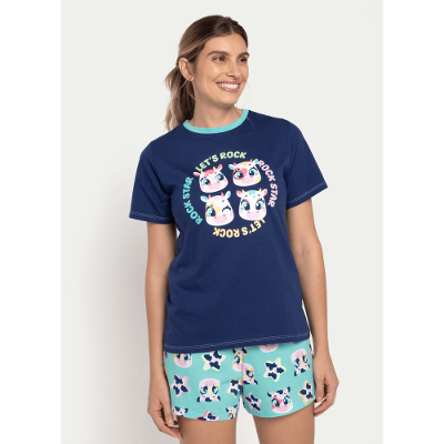 Pijama Manga Curta Algodão Feminino Vaca Moosic