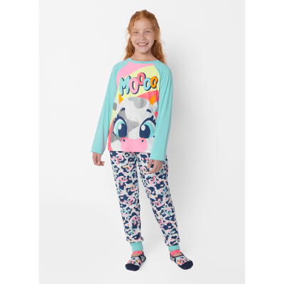 Pijama Manga Longa Viscolycra Menina Teen Vaca Moosic