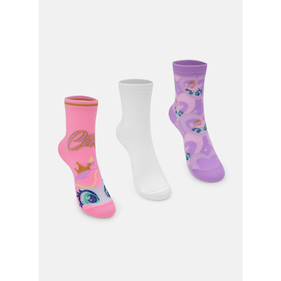 Kit com 3 Meias Soquete Menina Unicórnio Diamante