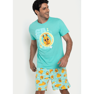 Pijama Manga Curta Algodão Masculino Capy Bora