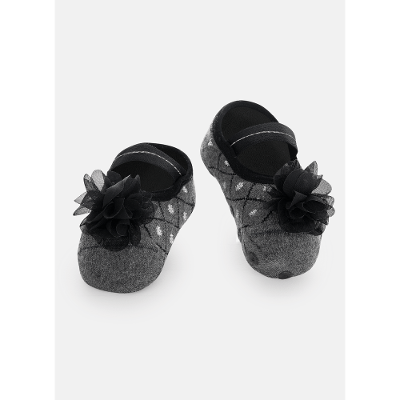 Meia Sapatilha Bebê Menina Flor Cinza