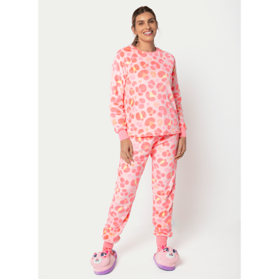 Pijama Manga Longa Soft Feminino Gata Cereja
