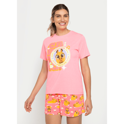 Pijama Manga Curta Algodão Feminino Capy Bora