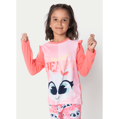 Pijama Manga Longa Viscolycra Menina Gata Cereja