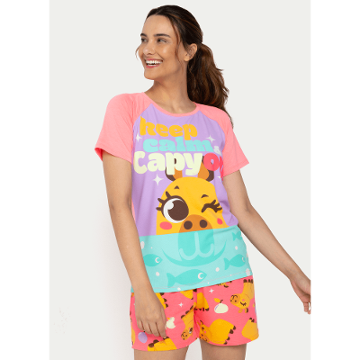Pijama Manga Curta Viscolycra Feminino Capivara Vibes