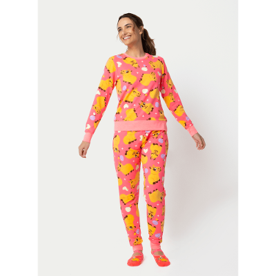 Pijama Manga Longa Ultra Visco Feminino Capivara Chocolate