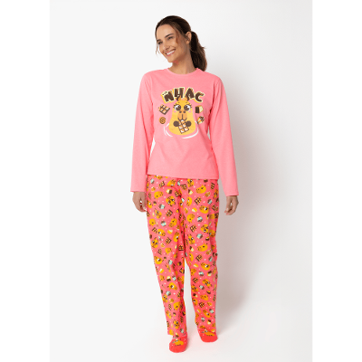 Pijama Manga Longa Feminino Capivara Chocolate