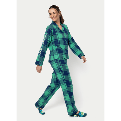 Pijama Manga Longa Flanela Feminino Dino Astronauta