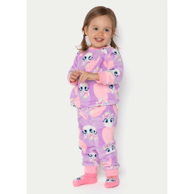 Pijama Manga Longa Soft Bebê Menina Unicórnio Diamante