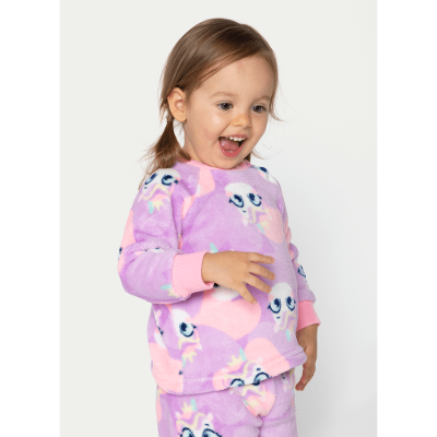 Pijama Manga Longa Soft Bebê Menina Unicórnio Diamante