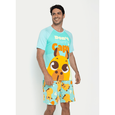 Pijama Manga Curta Viscolycra Masculino Capivara Vibes