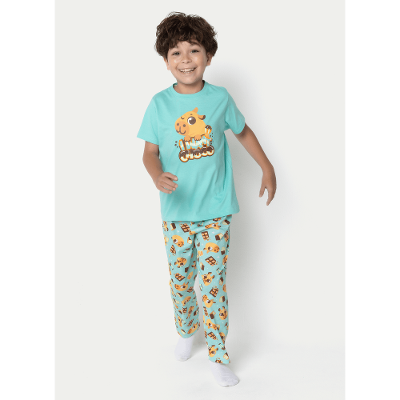 Pijama Manga Curta Algodão Menino Capivara Chocolate