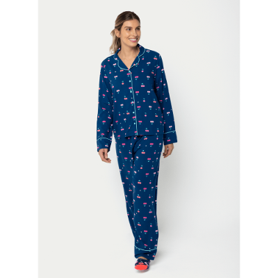Pijama Manga Longa Viscose Feminino Cereja