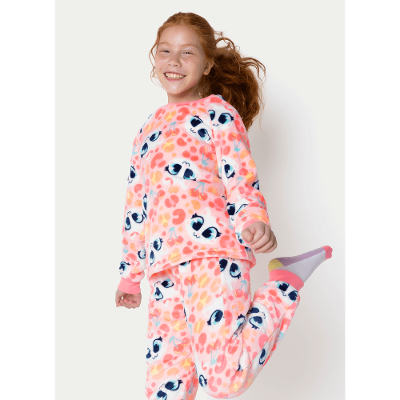 Pijama Manga Longa Soft Menina Teen Gata Cereja