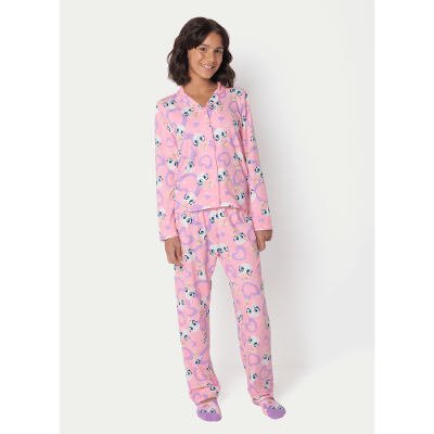 Pijama Manga Longa Viscose Menina Teen Unicórnio Diamante